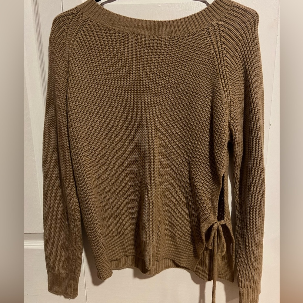 SHEIN Brown Crewneck Knit Sweater with Side Tie